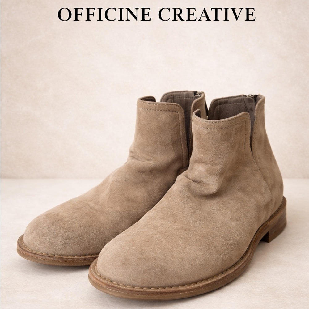 Officine Creative Legrand 160 Suede Ankle Boots Beige Round Toe Rear Zip EU 37 M